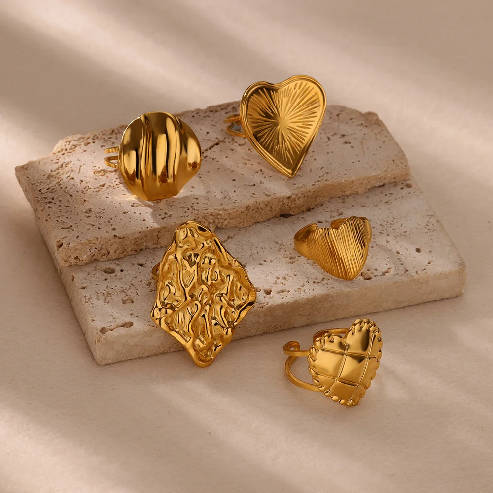 

316L Stainless Steel Trendy Heart Geometry Ring for Women Men Opening Adjustable Creative Finger Ring Waterproof Jewelry New