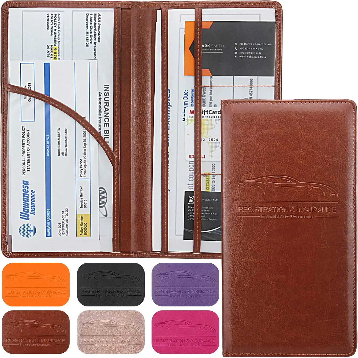 Porta-Documentos e Seguro Automotivo, Organizador Premium de Couro PU para Porta-Luvas de Veículos - para Carteira de Motorista, Cartões e Itens Essenciais