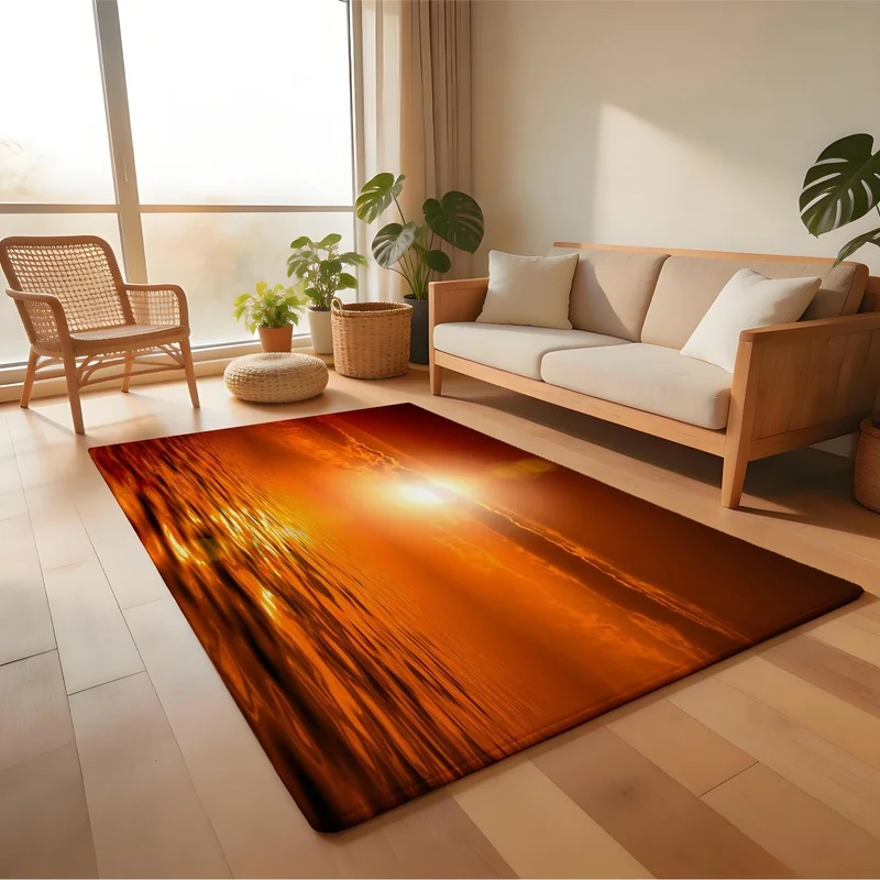 Door Mat Flannel Sponge Dotted Backing Golden Ocean Sunset Water Reflection Pattern For Kitchen