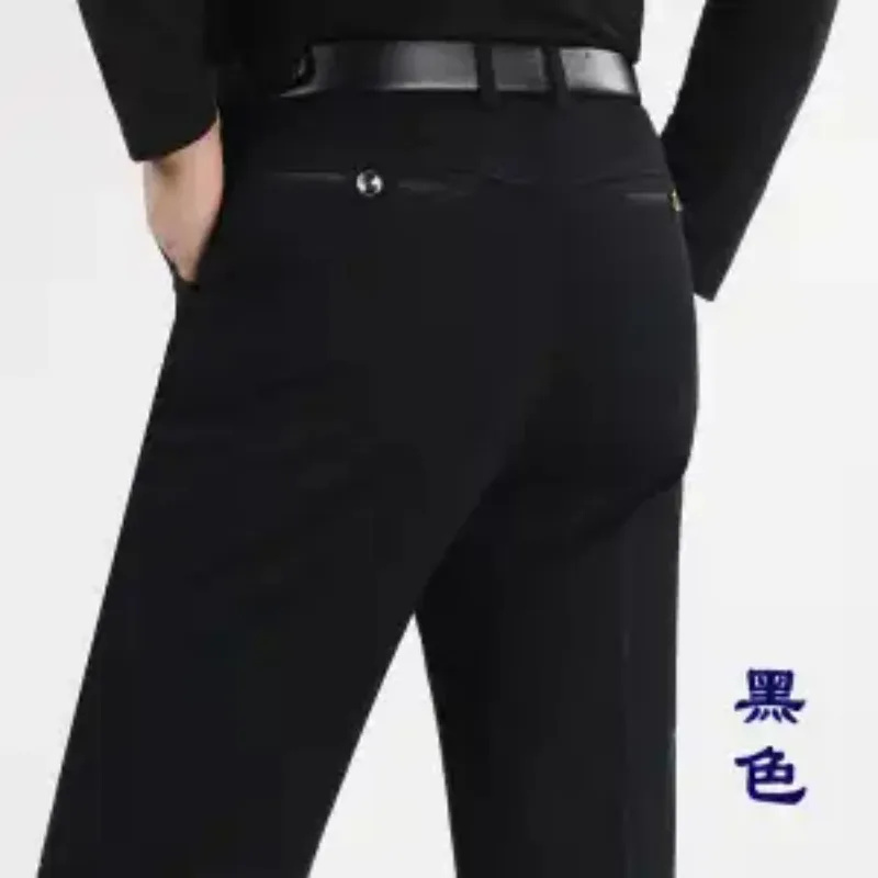 

Весенне-осенние толстые мужские повседневные брюки, свободные прямые брюки среднего возраста с высокой талией и глубоким шаговым швом