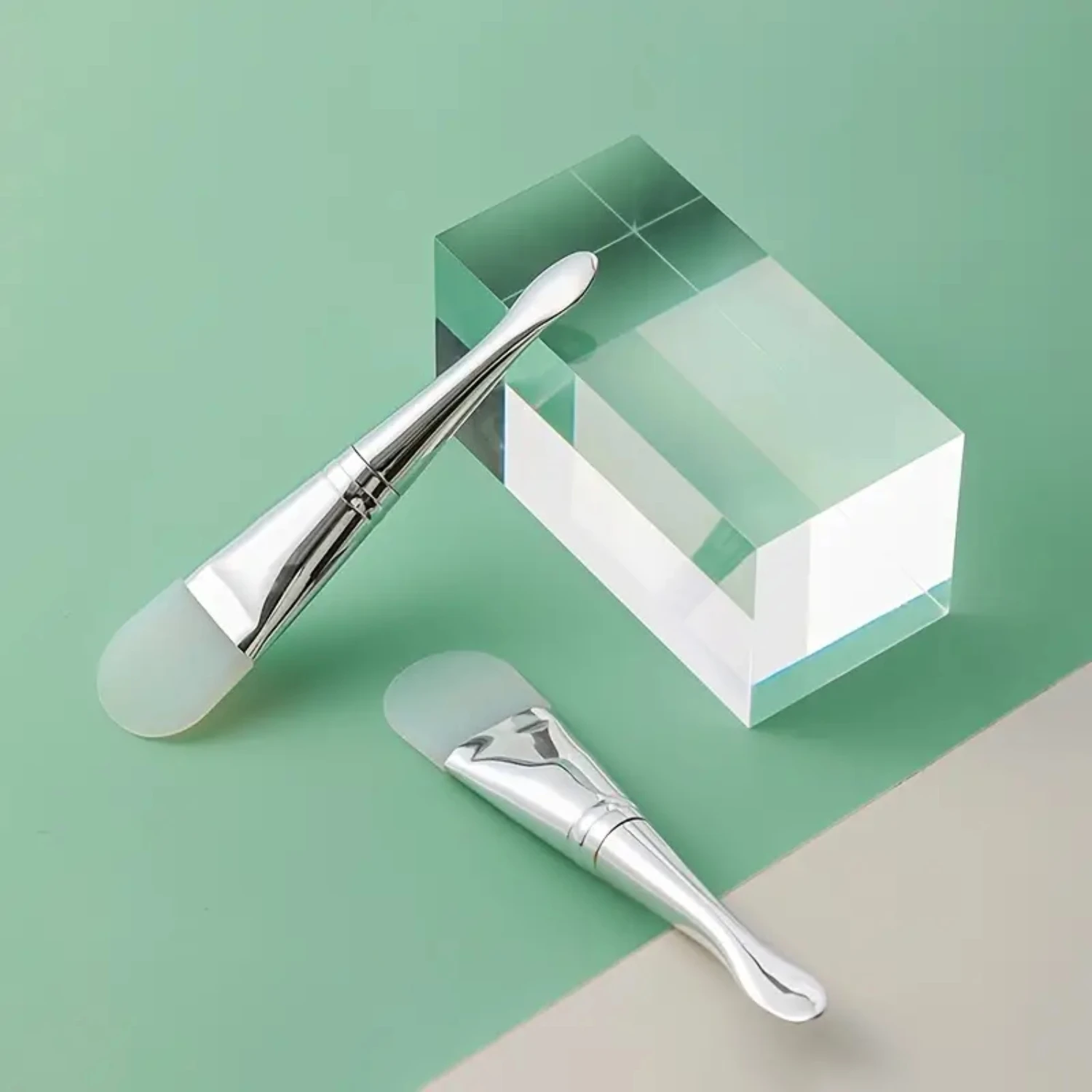 Cepillo de máscara de silicona, tubo de aluminio de doble cabeza, cepillo de maquillaje para salón de belleza, aplicar máscara de barro limpia para salón de belleza, 1 ud.