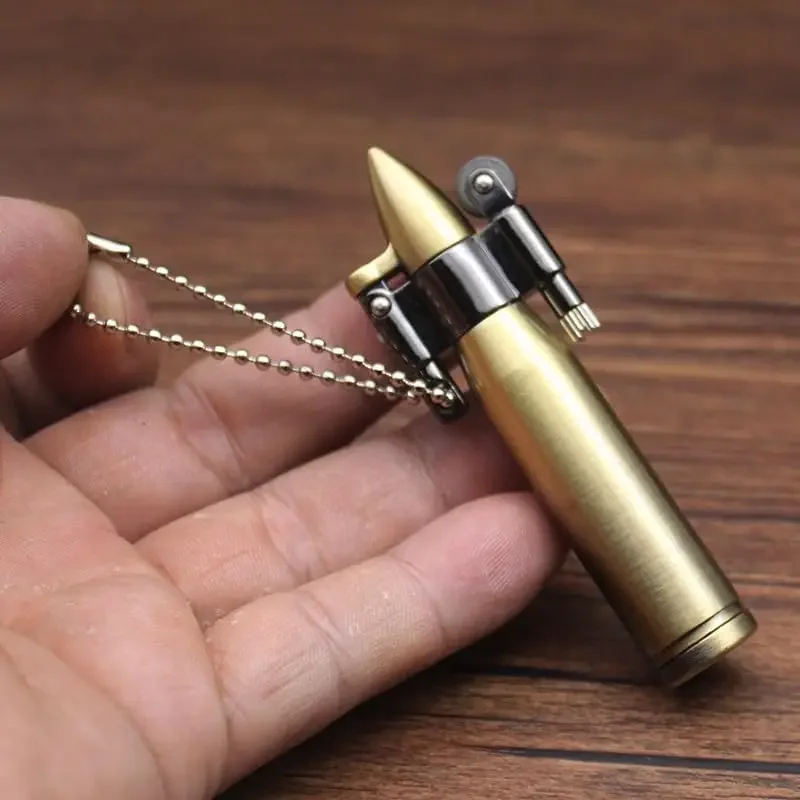 New Vintage Kerosene Antique Bullet Lighter Reusable Mini Pocket Keychain Lighter Funny Cute Cool Lighters For Smoking Gift