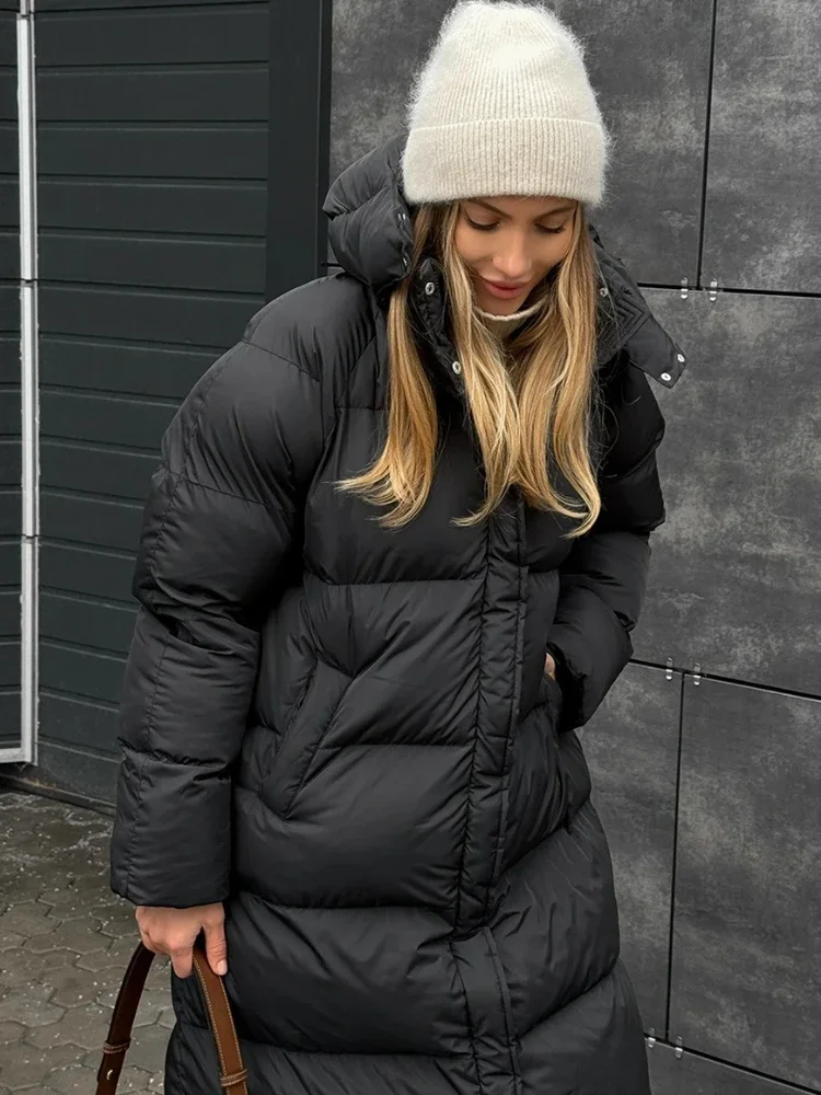 Długi zimowy płaszcz parka z kapturem dla kobiet, casualowy, luźny, ciepły, z długimi rękawami, z kieszeniami na zamek, nowy płaszcz damski parka.