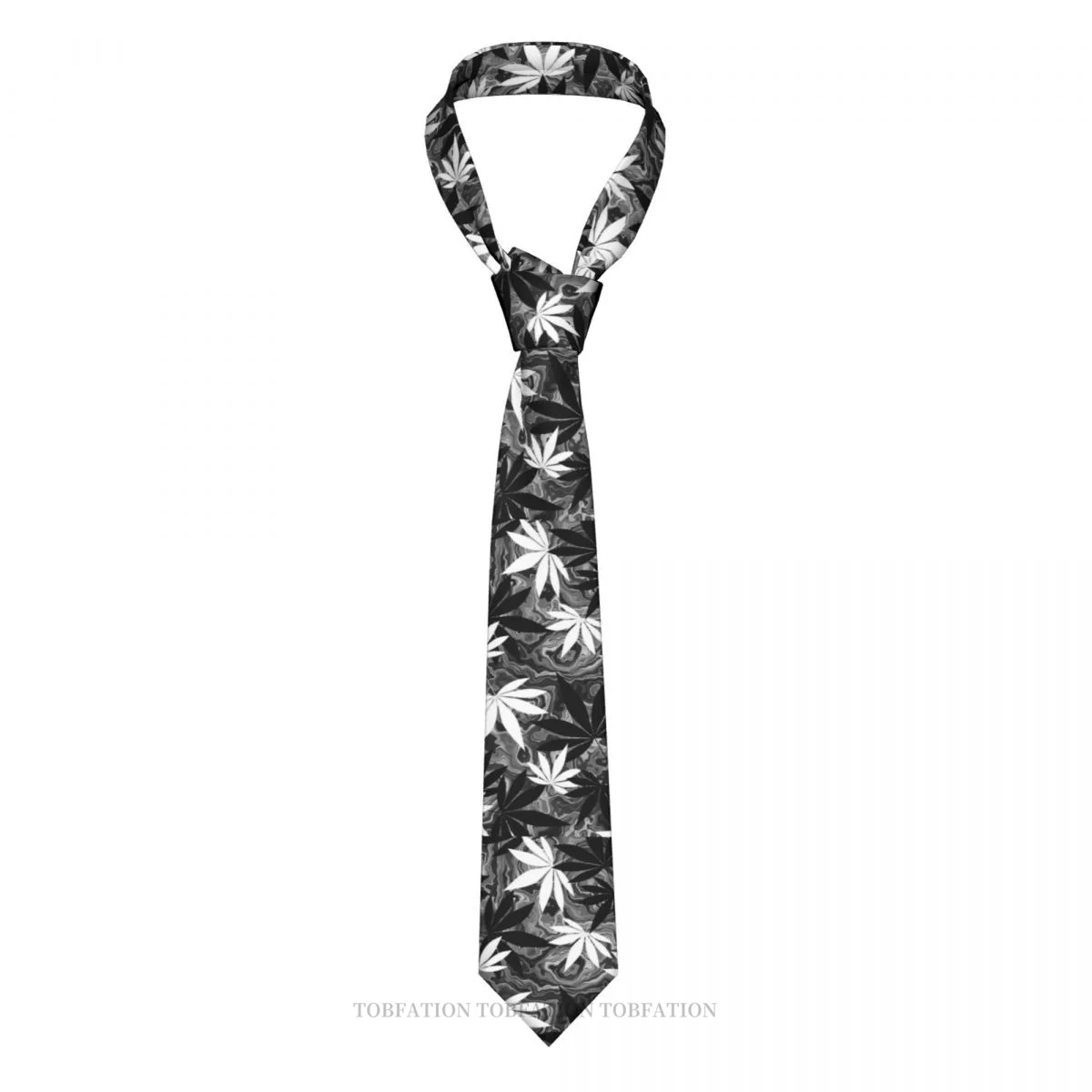 Weed Leaf Black And White Weed Men Ties 3D Printed Hip-Hop Street Business Wedding Party Shirt Accessories