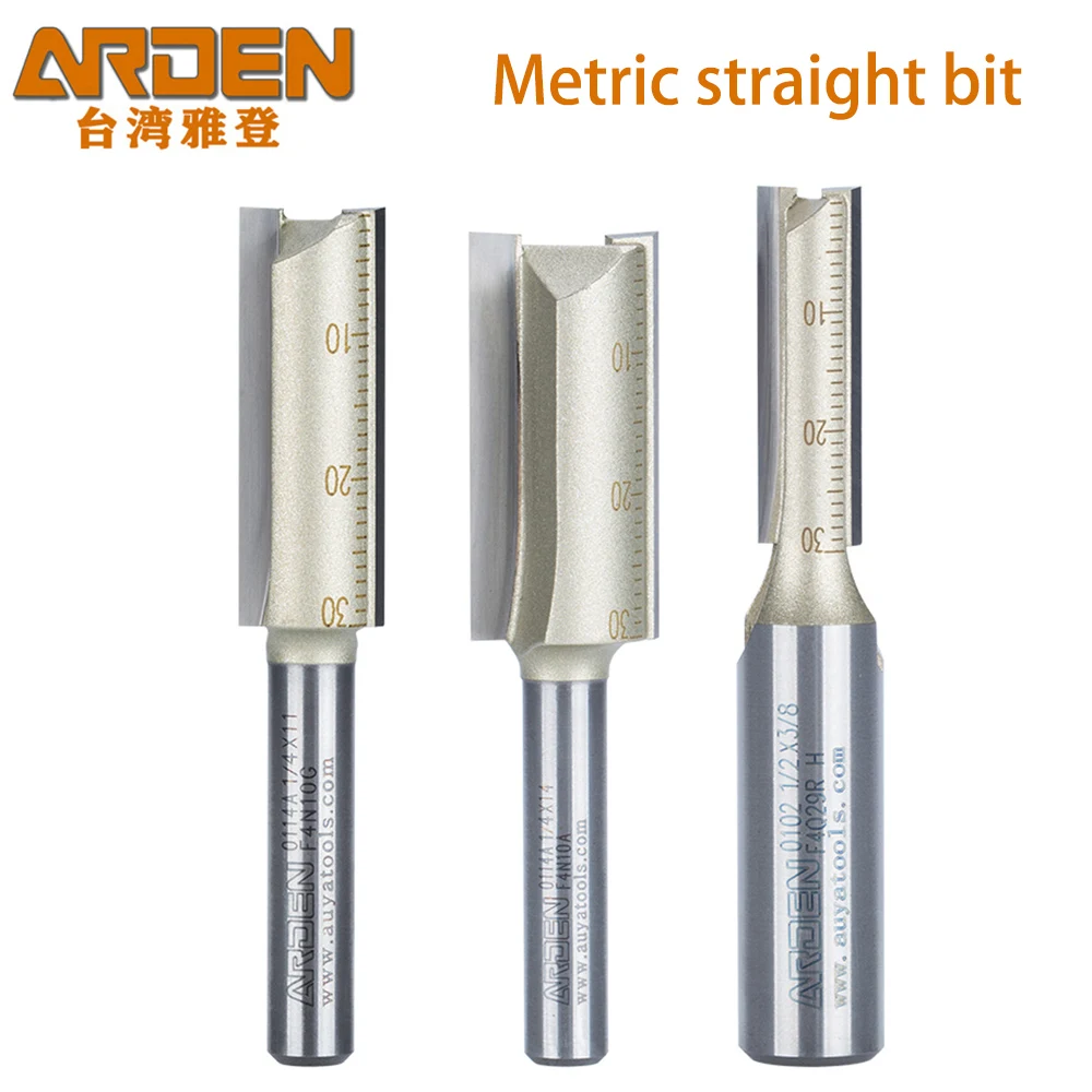 ARDEN Metric 1/4 1/2 Inch Shank Straight Router Bit 2 Flute 3-25mm Cutting Diameter Carbide Slotted Cutting Carving for Wood MDF