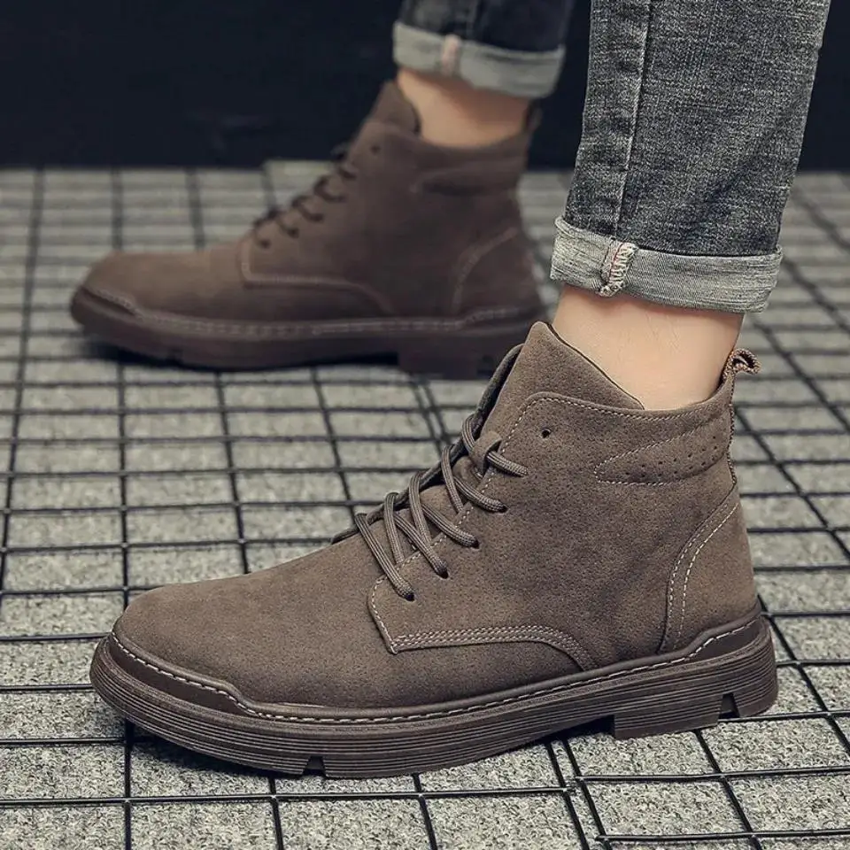 Botas de cuero de invierno para hombre, botines de media caña, zapatos de moda, zapatos de cuero de estilo británico, M515