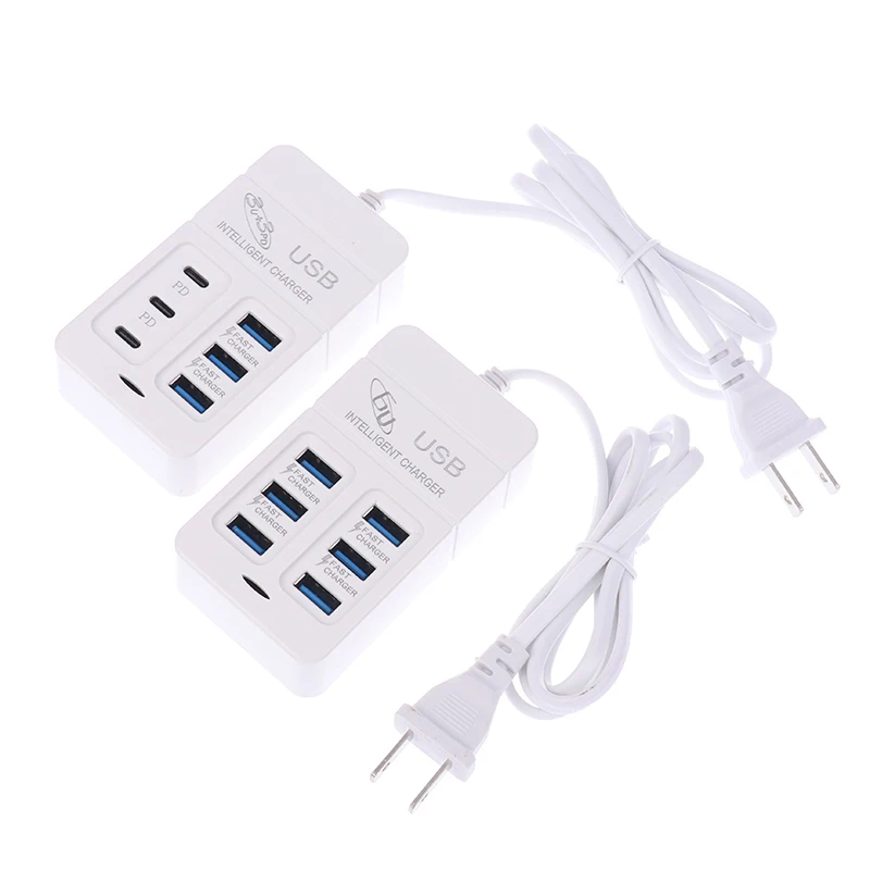 1PC US Plug 6Ports Multiport USB Charger 35W PD Type-C Mobile Phone Fast Charge Wall Chargers TypeC USB Hub Adapter