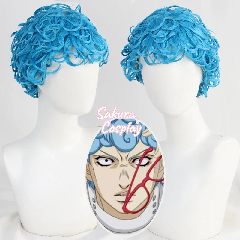 

JoJo Bizarre Adventure Ghiaccio Cosplay Blue Curly Short Wigs Costume Heat Resistant Synthetic Hair for Halloween Costume Party