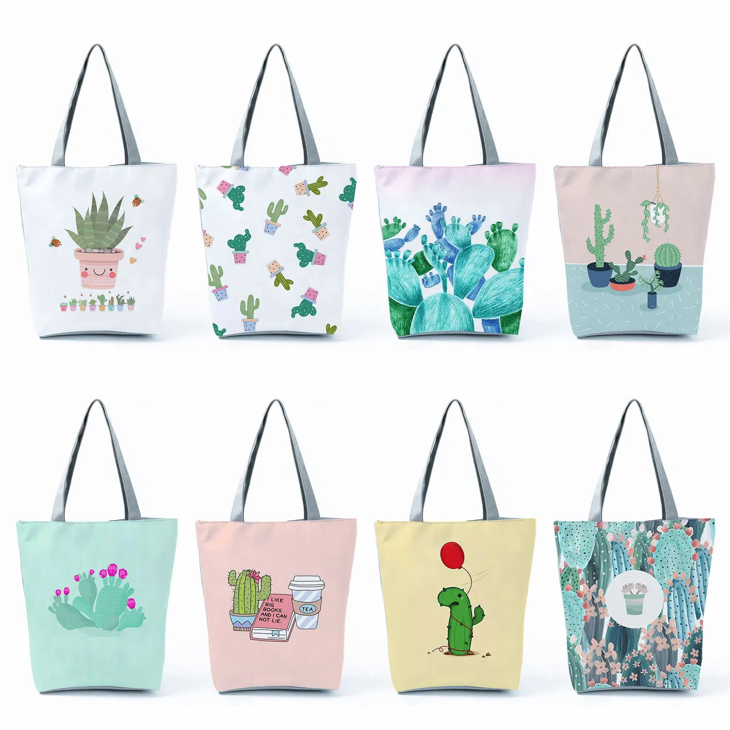 Cactus Print Handbags Groceries Women Shopping Bags Casual Plant Shoulder Bags Large Capacity Female Foldable Travel Beach Totes