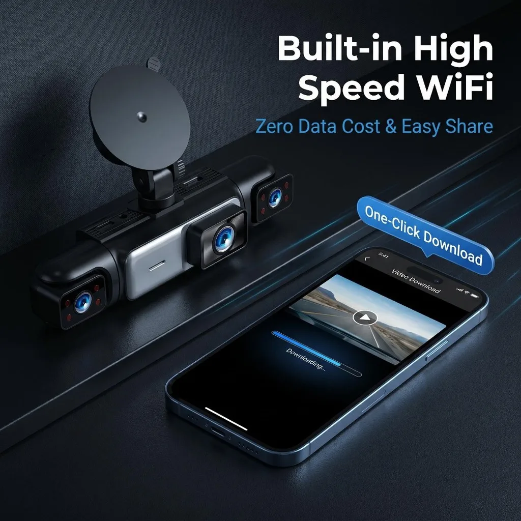 4CH WiFi Dash Cam for Car 360 DVR Camera APP Control 24H Parking Mode Video Recorder IR Night Vision