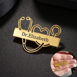 Treebud Custom Personalized Logol Lapel Pin Brooch for Doctor Stainless Steel Engrave Name Professional Brooch Pins Jewelry Gift