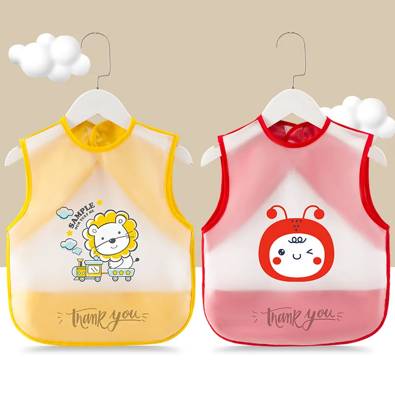 1Pcs Cartoon Pattern TPU Waterproof Lunch Feeding Bibs Cotton Adjustable Baby Bibs Cute Children Baby Apron Kids Burp Cloths Bib