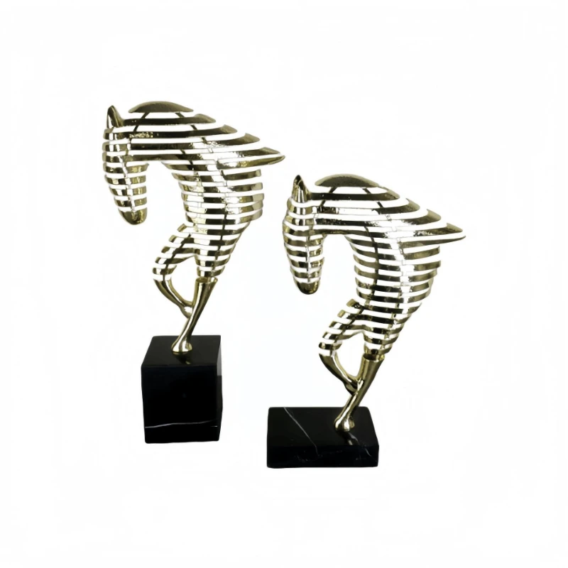 Simple retro living room TV cabinet coffee table entrance study model room creative metal hollow horse decorative ornament