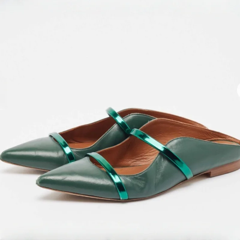Fashion Women Pointed Toe Metal Decoration Slippers Sexy Laides Shallow Square Heels Autumn Solid Shoes Woman's Casual Shoes
