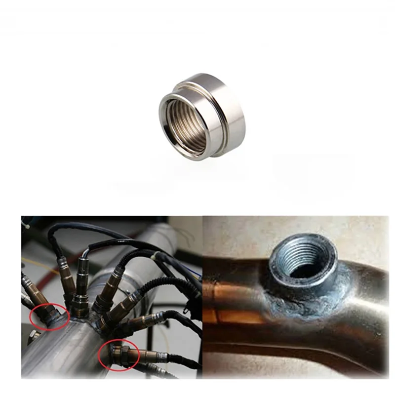 lambda sensor nut, steel nut for exhaust oxygen sensor install, steel welded base socket/exhaust pipe round fitting, M18*1.25