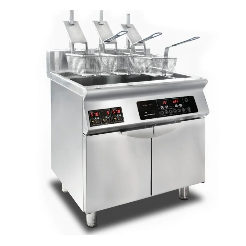 Commercial Quick Oil Heating Fryer with Automatic Lift Induction 3 Basket Fryer with Timer for Efficient Cooking