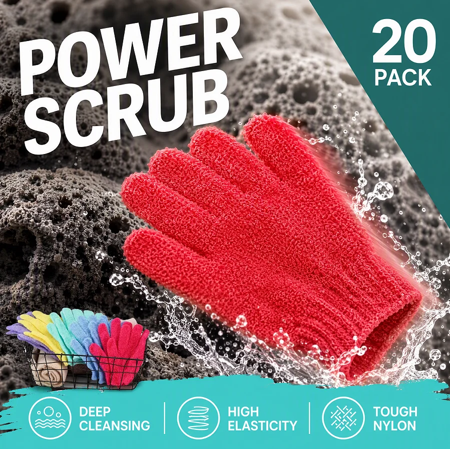 20pack Bath Gloves, 100% Nylon Double-sided Exfoliating Gloves, Suitable for Beauty, Spa, Massage, Skincare, Bathing, Body Scrub, Bath Accessories, Also a Great Gift for Friends and Family. Colors Random