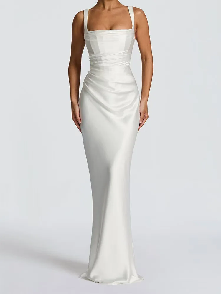 Mingmingxi Kleid für formelle Anlässe, Damen-Maxi-Korsettkleid, Satin, sexy Schnürung, elegantes Hochzeitsgastkleid mit Schal