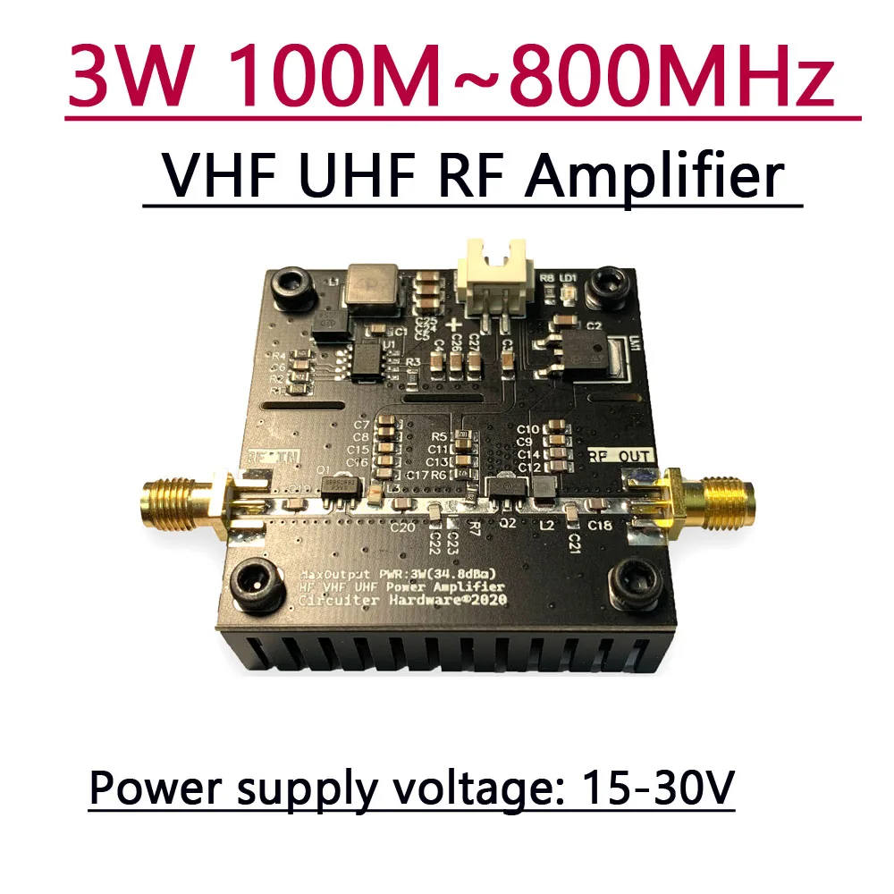 0.5~ 800MHZ 4W VHF UHF Broadband RF Power Amplifier F/Ham Radio HF FM Transmitter Walkie Talkie Short Medium Wave sub1G EMC