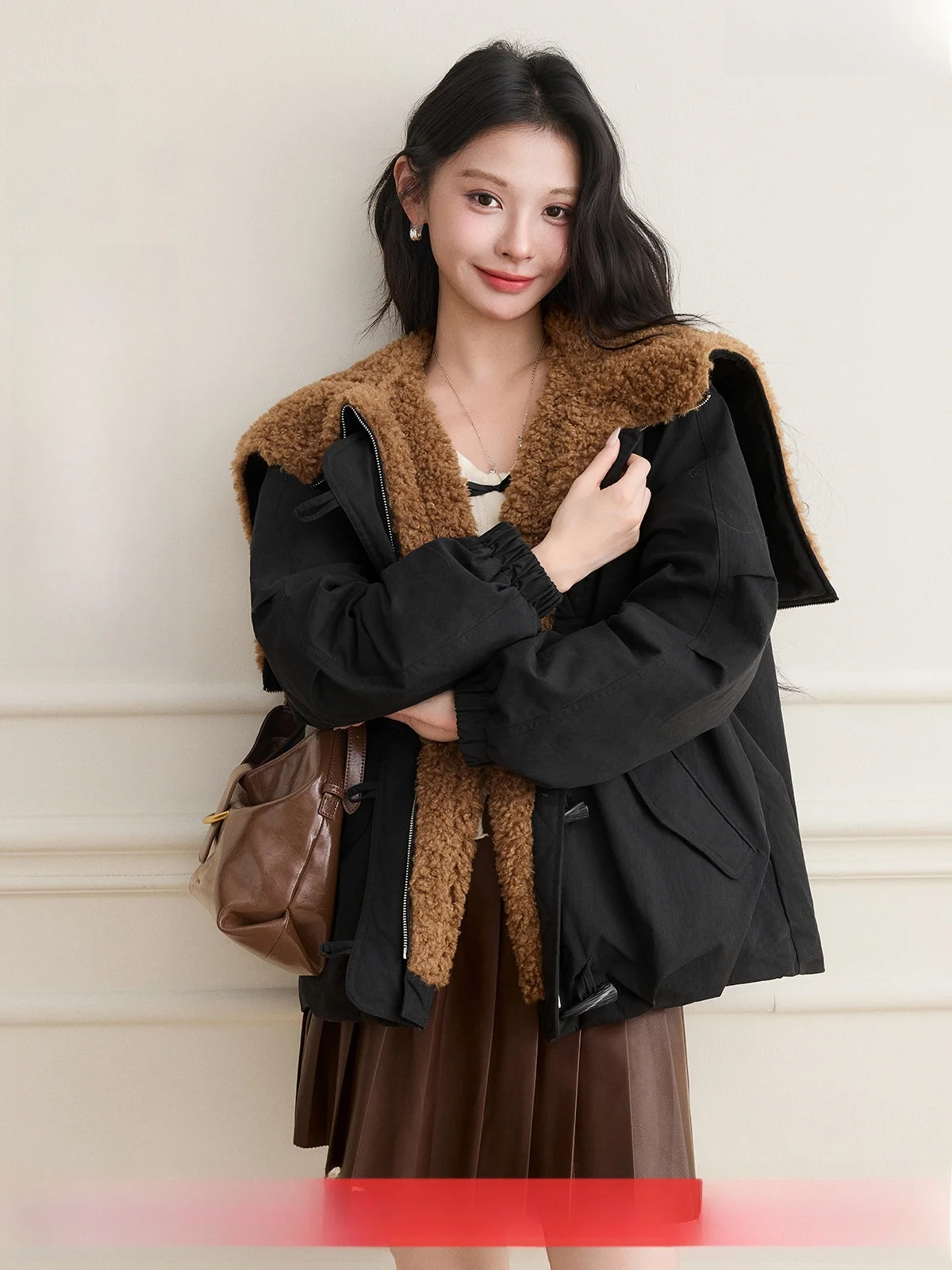 

Женское пальто свободного кроя с искусственным мехом и наполнителем из утиного пуха, в корейском стиле, имитация меха ягненка, 90% белый утиный пух