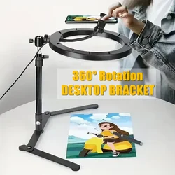 Live Streaming Phone Holder Overhead Shooting Adjustable Bracket Full Set of Desktop Video Recording with 10'' Ring Selfie Light