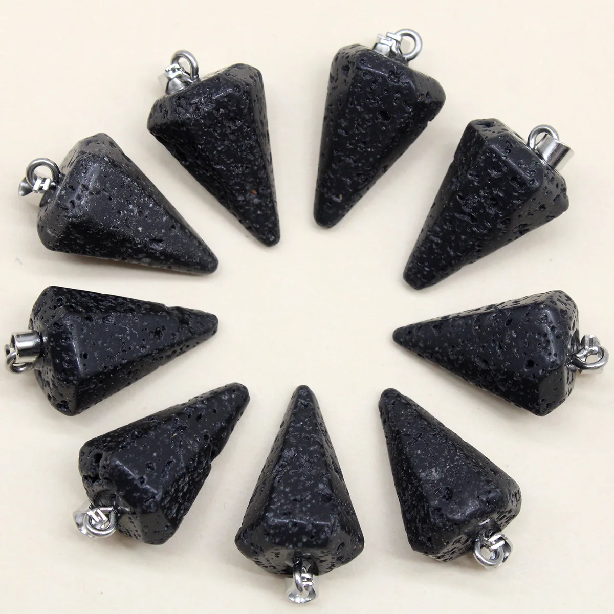 

Black Lava Stone Awl Charms Pendulum Quartz Pendants for Jewelry Making Necklace Earrings