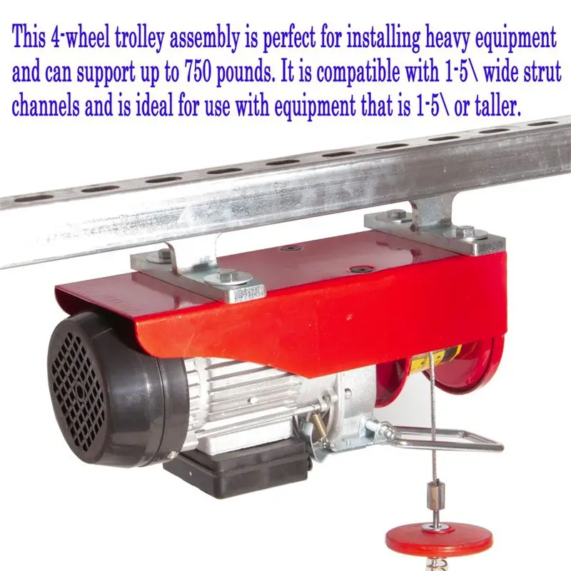 AA442~2Pcs Electric Hoist Installation Roller Trolley 4 Wheel Trolley Assembly Silent for 1-5/8 inch Wide and All 1-5/8 inch