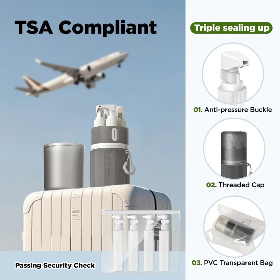 Ensemble de bouteilles de voyage 4 en 1, ventouse sous vide en Silicone pour murs lisses, conteneurs de taille de voyage anti-fuite approuvés par TSA pour toilettes