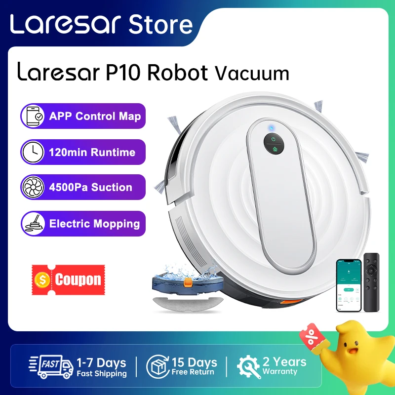 Laresar P10 Robot Vacuum Cleaner Mop 4500Pa Cordless APP Control Smart Gyroscope Planned Map Home Floor Washing Carpet Cleaning