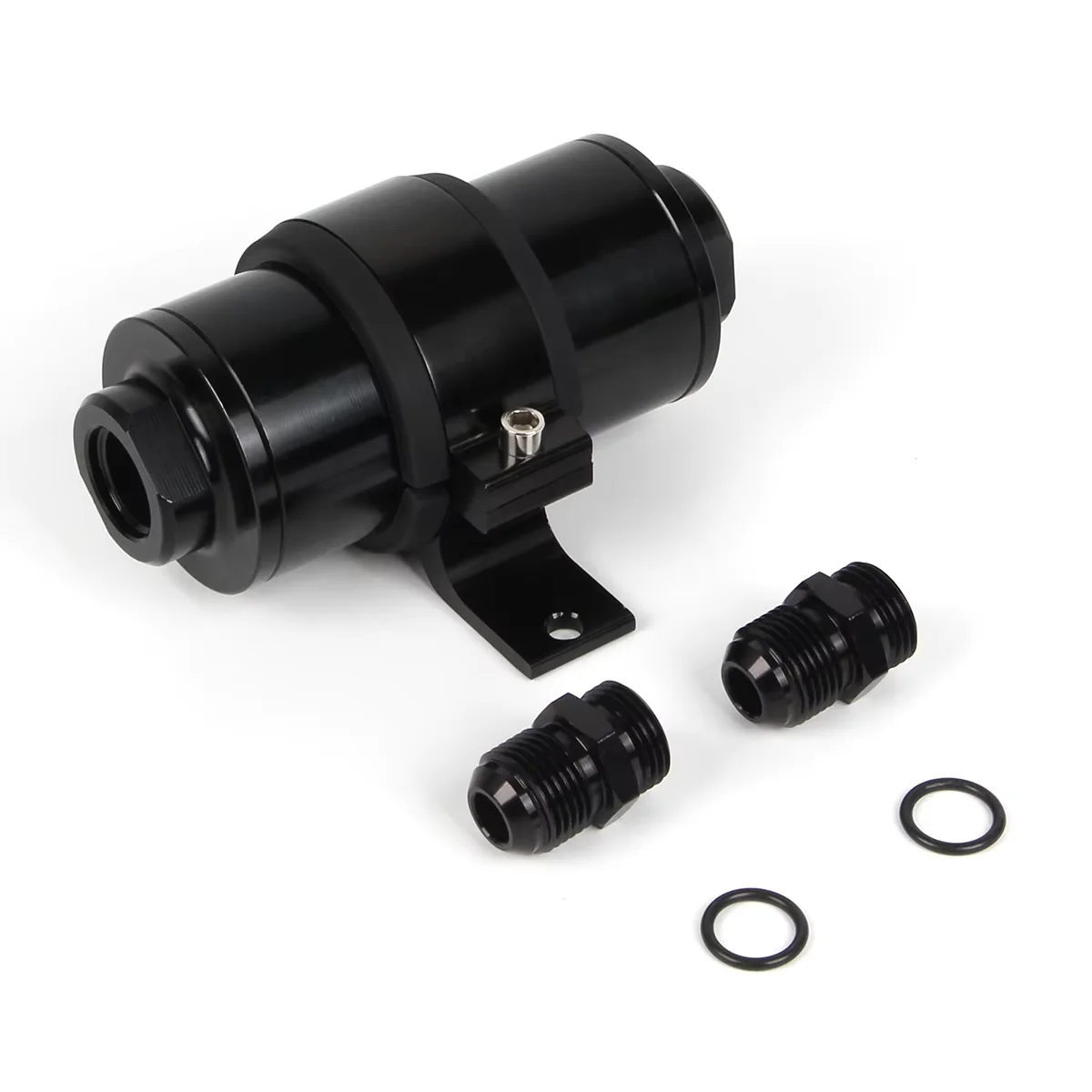 

58MM High Flow Aluminum Fuel Filter For Motorsport Rally Racing With Fittings AN6 8 10 Adaptor + Bracket