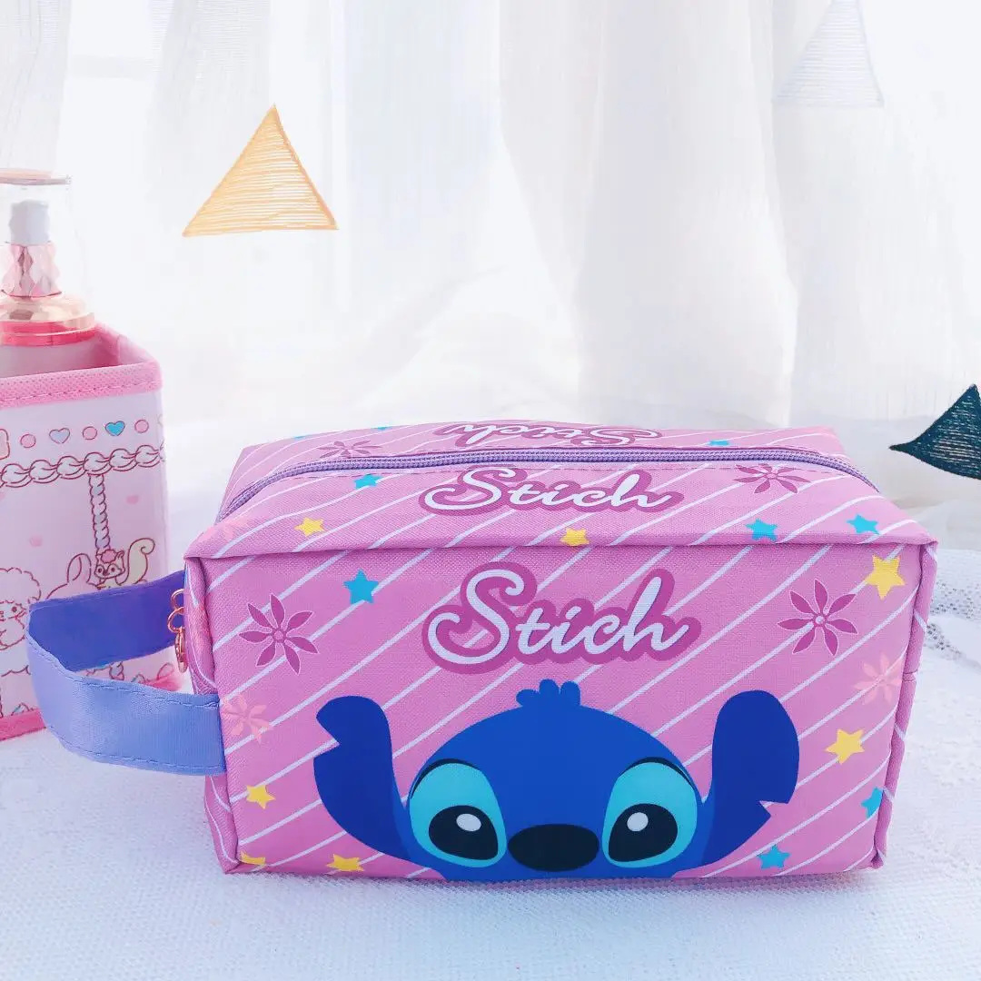 Simpatico cartone animato Disney Stitch Borsa per trucco a mano Borsa per trucco per ragazze Borsa per organizer da viaggio portatile di grande capacità Regalo per donna