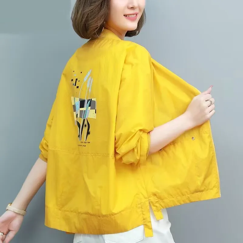 Women Sunscreen Jacket 2021 Summer Female New Loose Korean Long-Sleeved Sunscreen Clothing Cardigan Thin Baseball Uniform Trendy