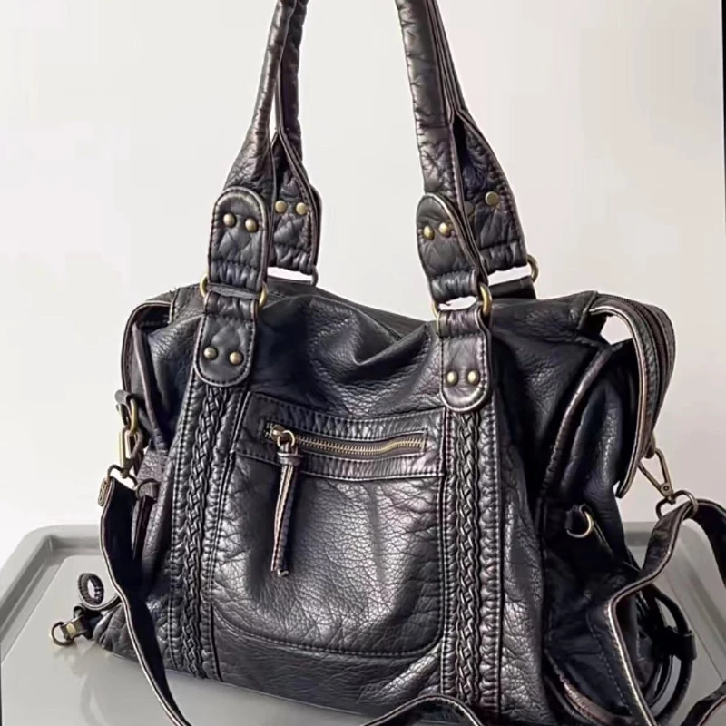 Y2K Spicy Girl Torba na jedno ramię Crossbody Vintage Washed Leather Torba motocyklowa Torba o dużej pojemności