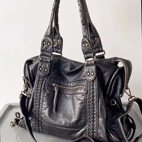 Y2K 매운 소녀 한 어깨 Crossbody 가방 빈티지 씻어 가죽 오토바이 가방 대용량 가방