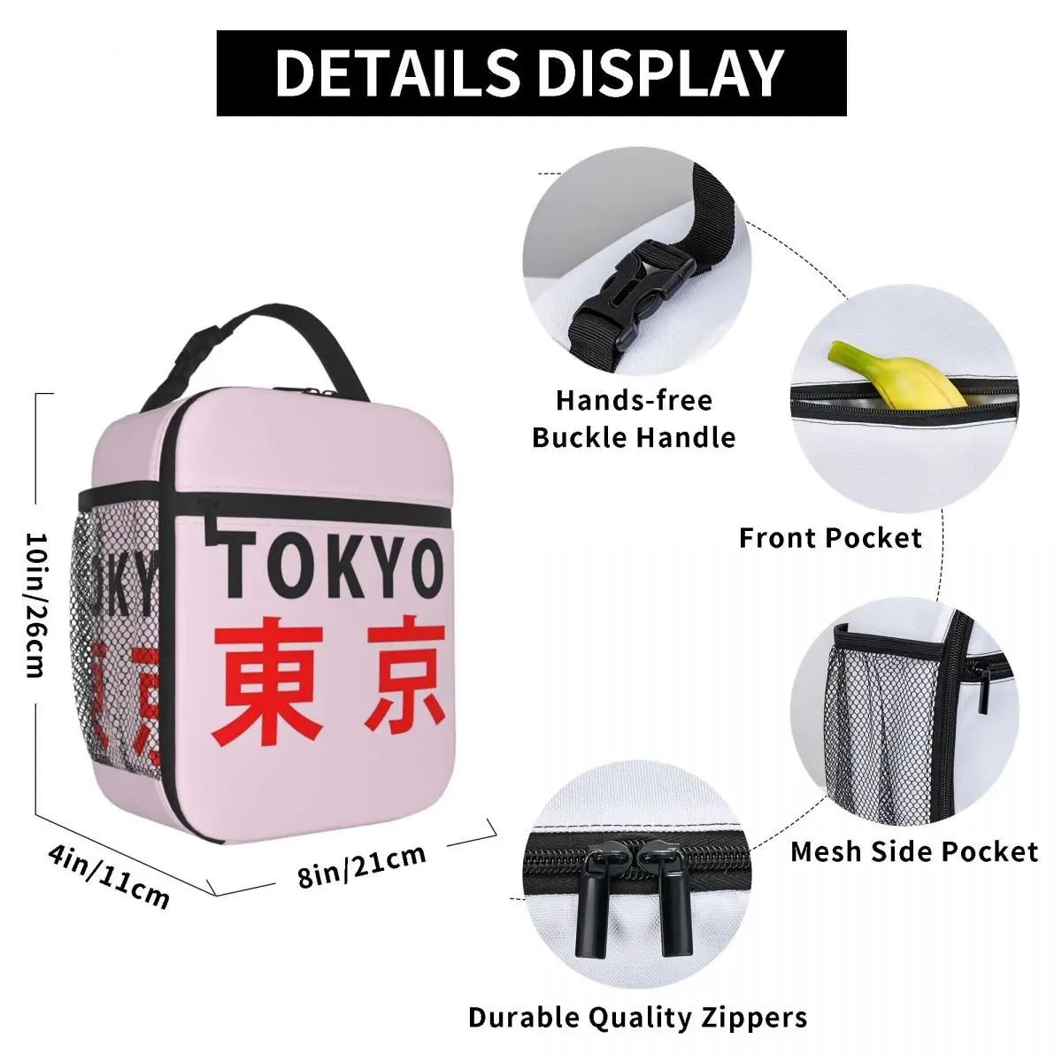 Japan Tokyo City Letter Logo Insulated Lunch Bag for Women Office Cooler Thermal Food Box Tote Portable Lunch Boxes Container