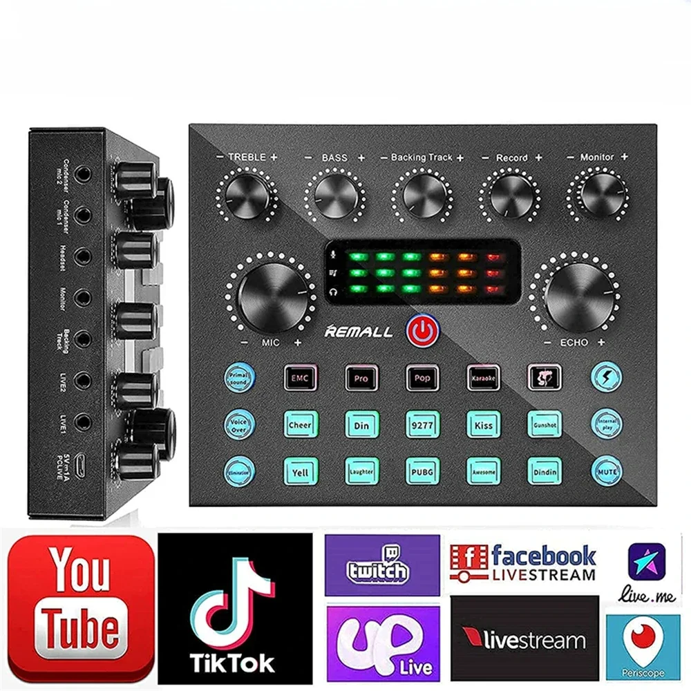 Live Soundkarte V8S Audio USB Externe Soundkarte Bluetooth Mikrofon Mixer Voice Changer Live-Streaming Audio Sound Mixer