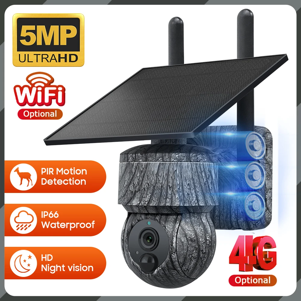 UBOX 5MP 4MP WIFI Wireless PTZ Solar Camera 4G SIM With Solar Panel Two Way Audio Recording Humanoid Dection in Forest / Farm