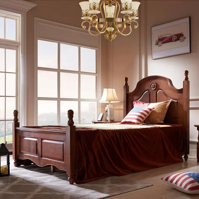 

American villa full solid wood children's bed boys and girls single 1.2 meters double high box storage