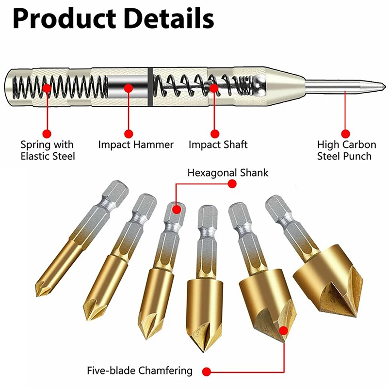 3PCS Set 12/16/19mm Countersink Boring Drill Bit Set For Wood Metal Quick Change Drill Bit Tool Chamfer Drill Tool