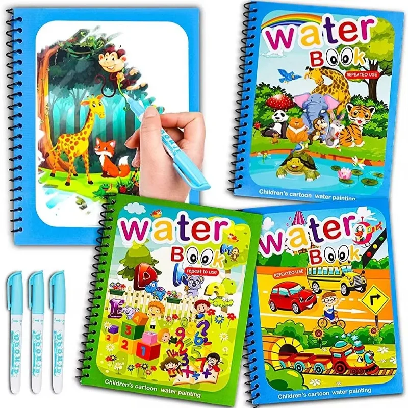 Children Early Education Toys Magical Book with Pen Water Drawing Montessori Toys Gift Reusable Coloring Book Magic Drawing Book