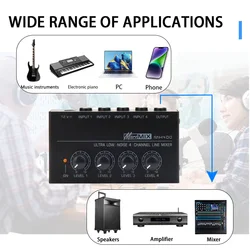 MX400 mixer ultra compact sound low noise with power adapter mini 4-channel DJ karaoke mixer headphone amplifier