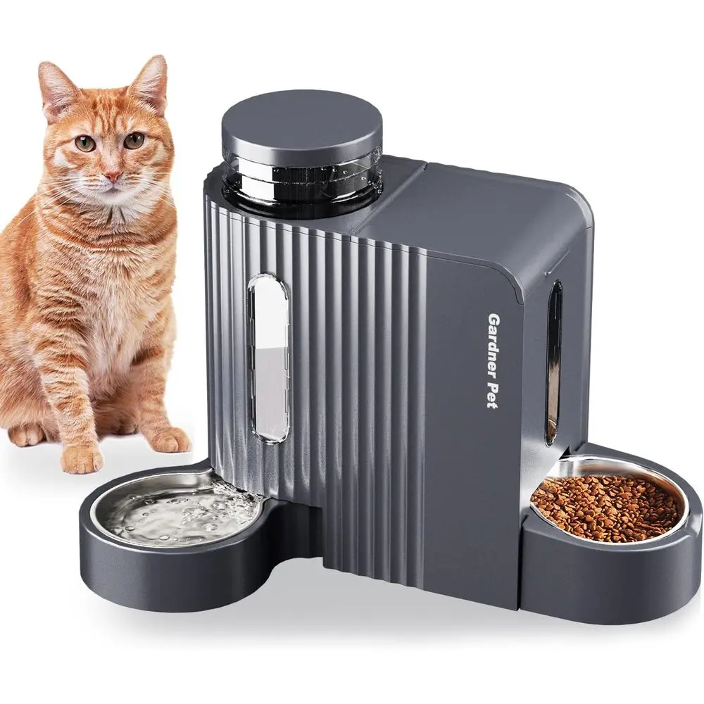 

Automatic Gravity Cat Food Feeder and Water Dispenser Stainless Steel Two-in-One Set Large Capacity Dispenser for Pets Dogs, Pup