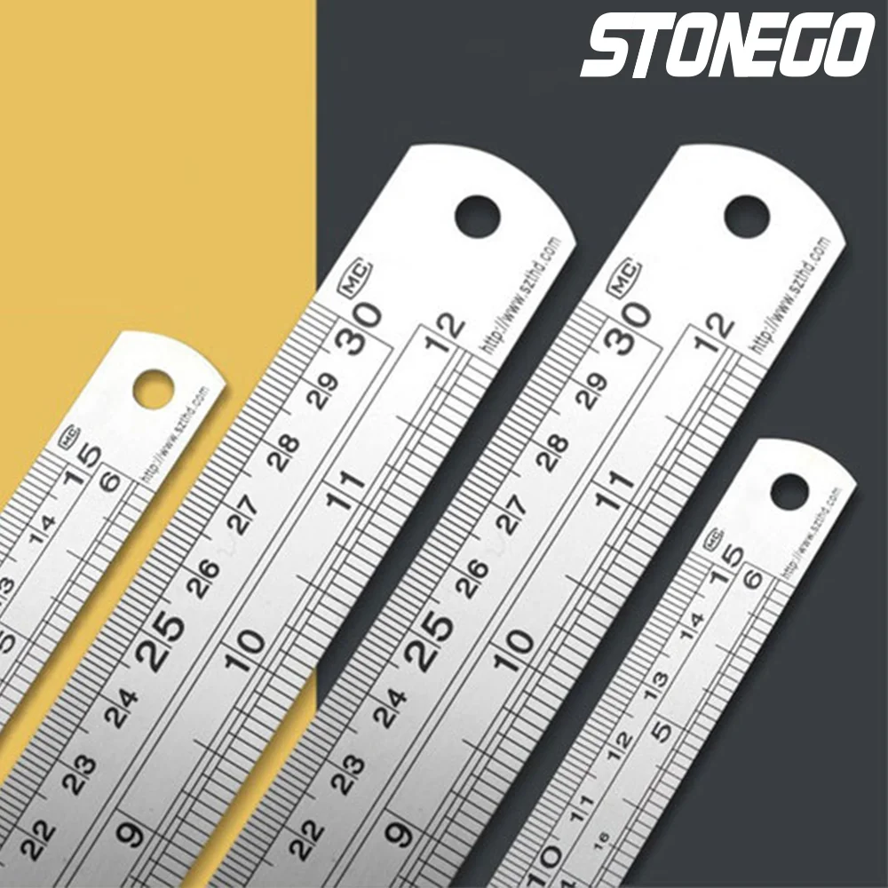 Linijka ze stali nierdzewnej STONEGO, metalowe linijki 6, 8, 12, 16, 20 cali, z precyzyjną linią podziałki, dwustronną skalą