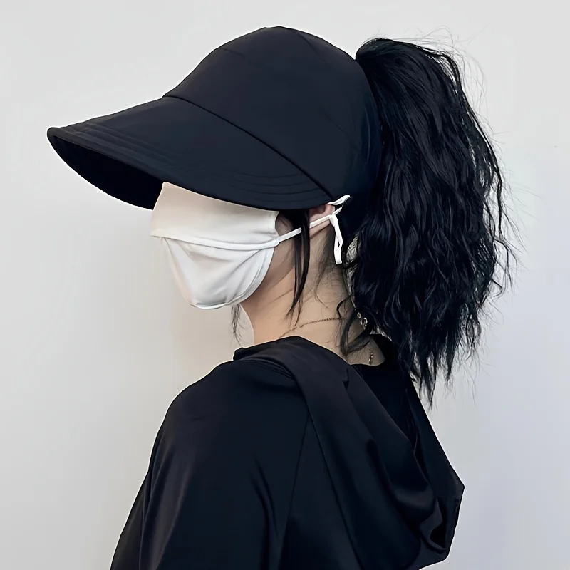 Breathable Women's Sun Hat with Wide Brim, UV Protection, Open-Top Peaked Visor for Ponytails Summer Hats for Women