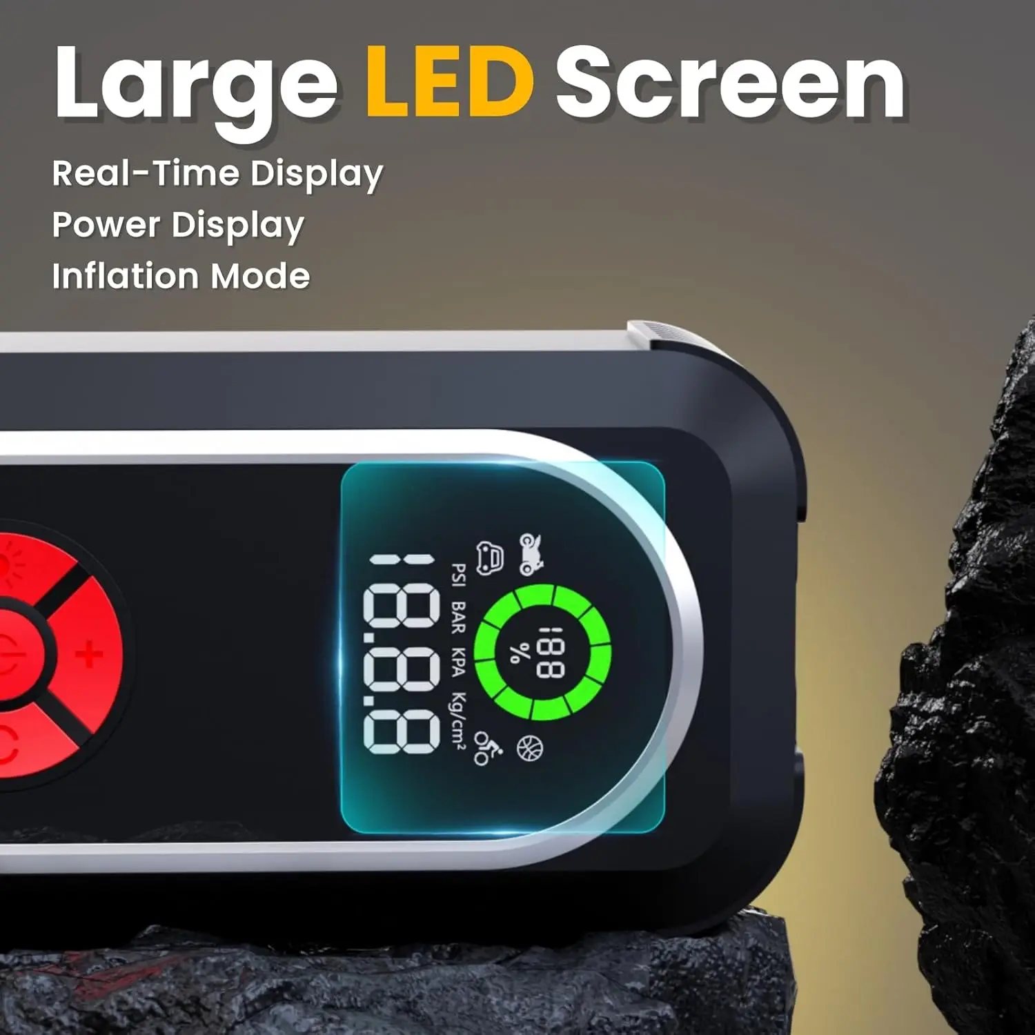 كاتب قفز للسيارة 4000 أمبير مع ضاغط هواء، منفاخ إطارات 150 رطل لكل بوصة مربعة، شاشة LED وإضاءة، بنك طاقة محمول