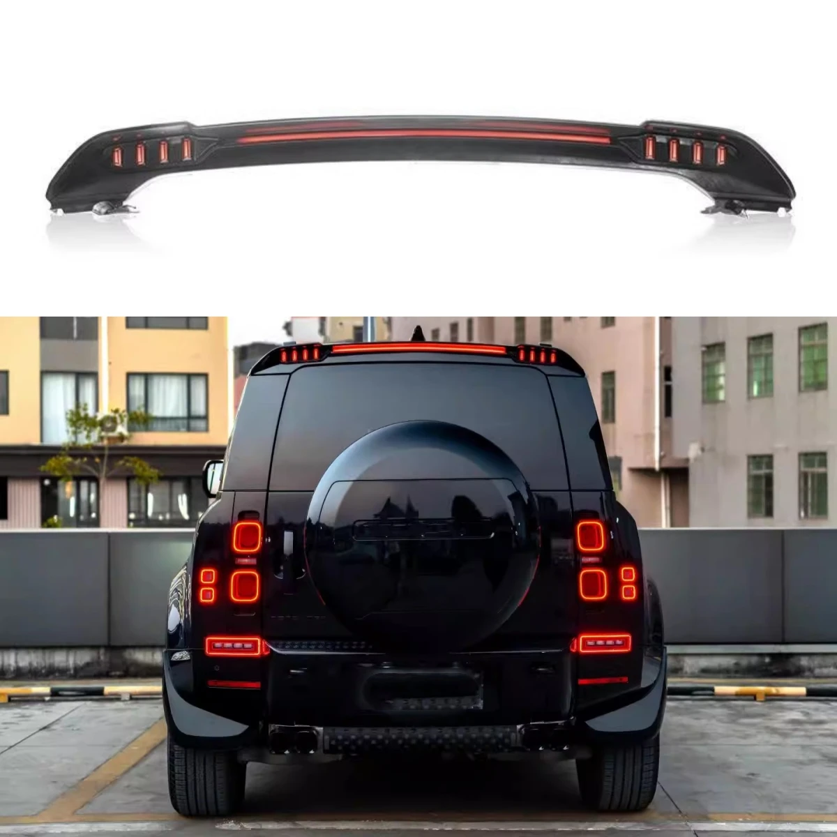 LED black Rear spoiler Taillight for Land Rover Defender 90 110 2020-2025 Tail wing through lamp Body kit Car Accessories