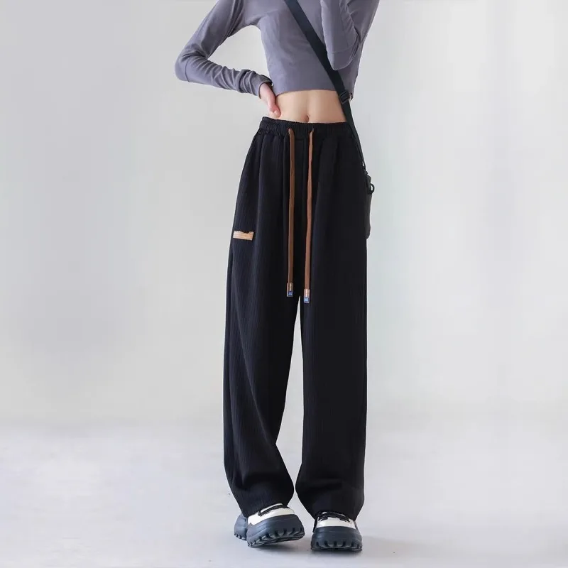 أزياء Sweatpants المرأة الحرير الجليد رقيقة فضفاضة أزياء رياضية عارضة عالية الخصر مستقيم تنوعا بلون السراويل الطويلة #2
