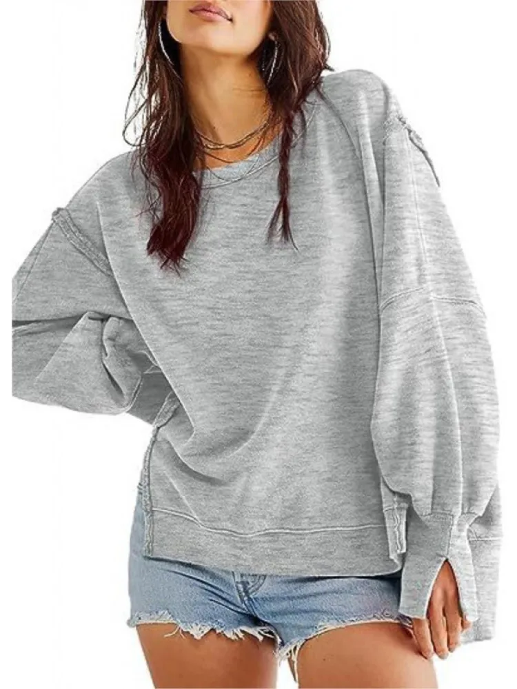 

Casual Sports Hoodie For Women Fashion Solid Long Sleeve O Neck Pullover Loose Tops Lady Holiday Streetwear Womens Clothing New