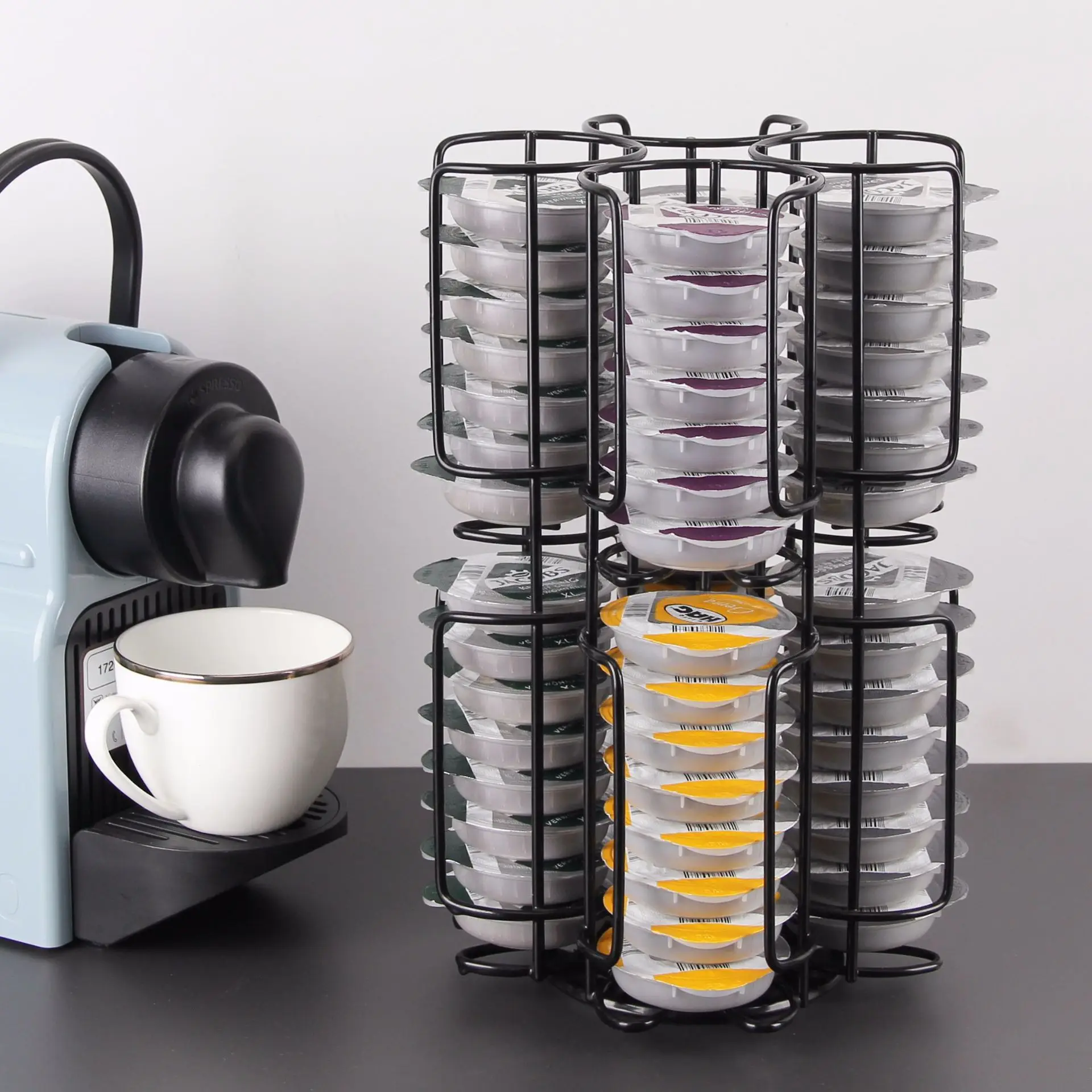 

1Pc 4 rows of 64 Coffee Capsule Organizer High Quality Carbon Steel Rustproof and Non-slip Capsule Display Rack Kitchen Storage