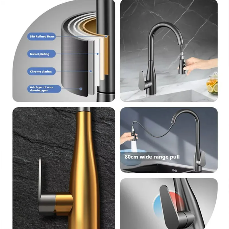 سميكة النحاس صنبور المطبخ سطح الخيالة سحب صنبور المطبخ بالوعة صنبور حوض خلاط مستوى واحد تيار فوهة البخاخ الحنفية